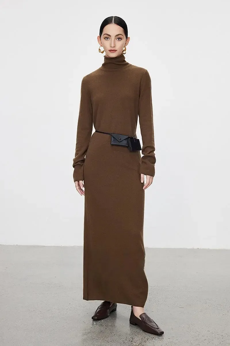 100 Wool Long Sleeve Crewneck Maxi Sweater Dress