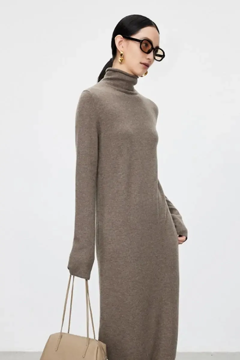 100 Wool Long Sleeve Crewneck Maxi Sweater Dress