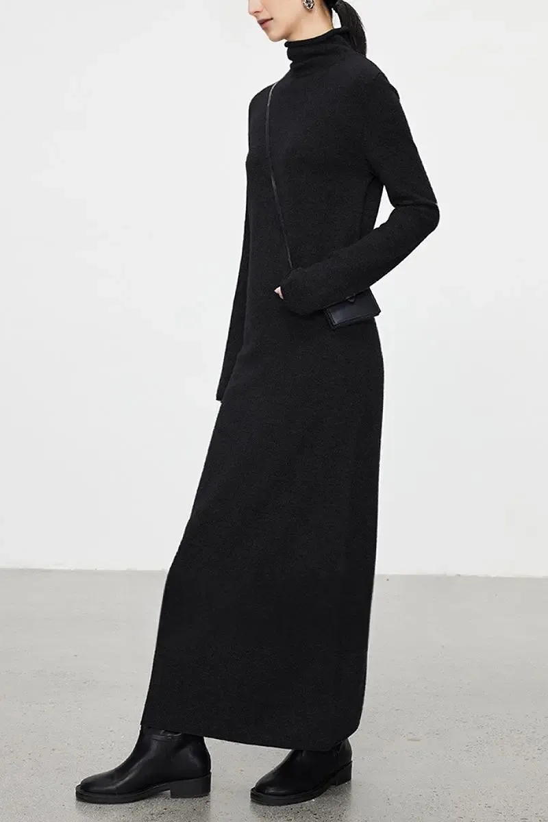 100 Wool Long Sleeve Crewneck Maxi Sweater Dress