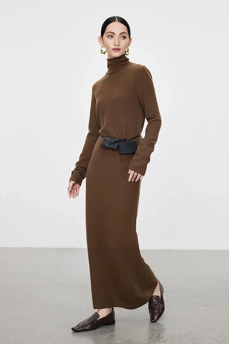 100 Wool Long Sleeve Crewneck Maxi Sweater Dress