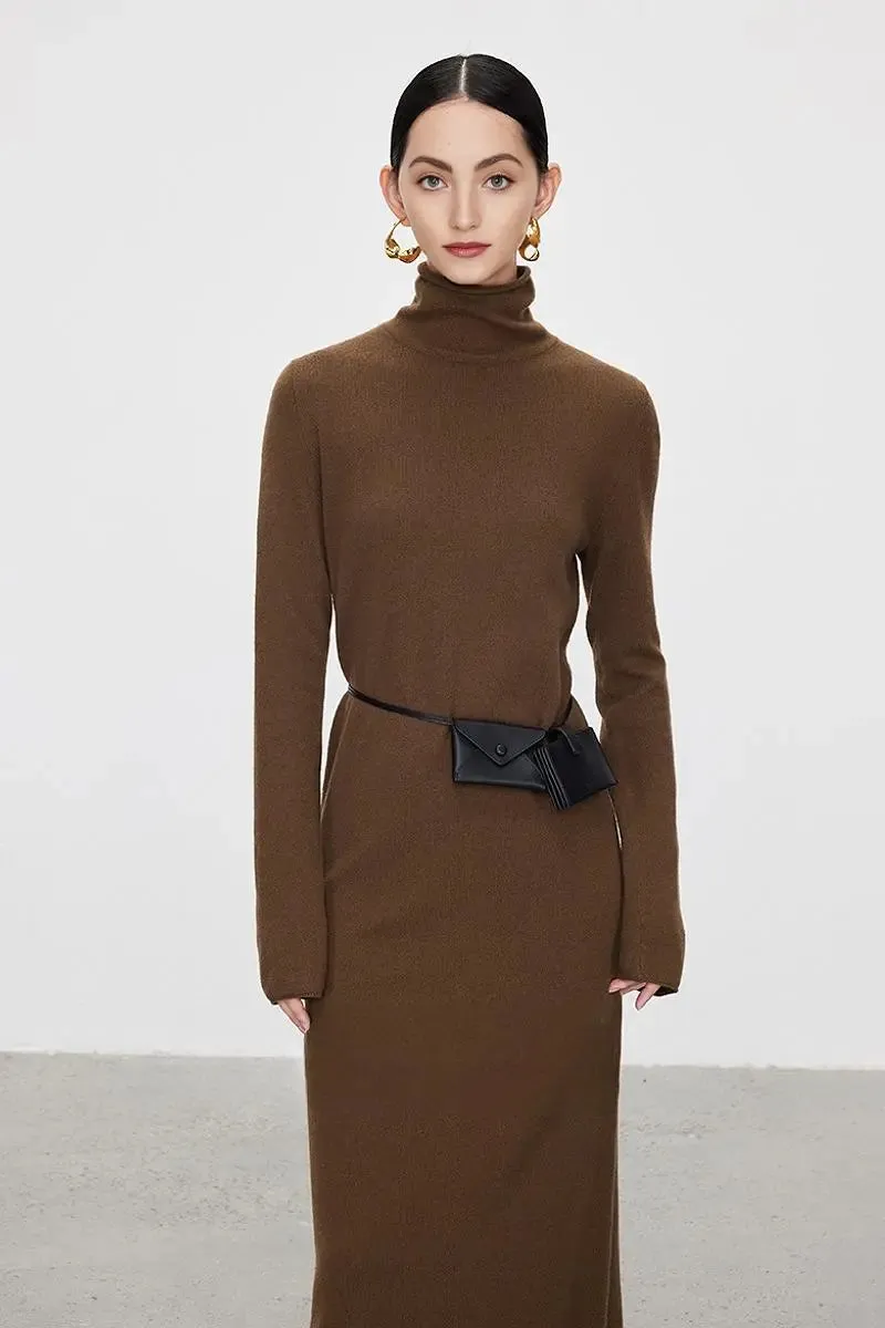 100 Wool Long Sleeve Crewneck Maxi Sweater Dress