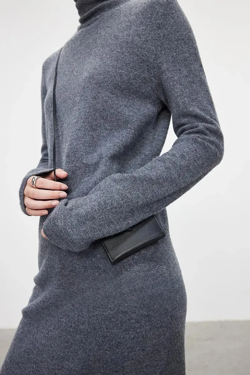 100 Wool Long Sleeve Crewneck Maxi Sweater Dress