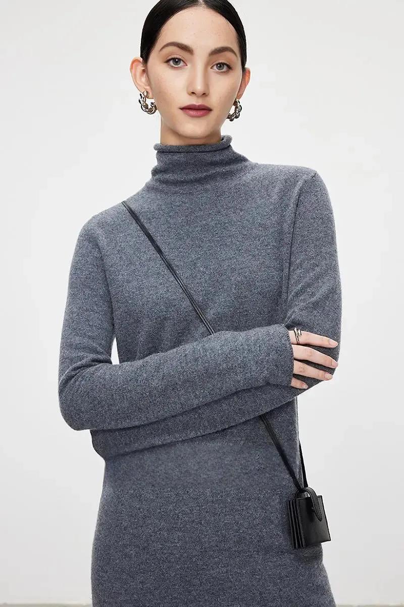 100 Wool Long Sleeve Crewneck Maxi Sweater Dress