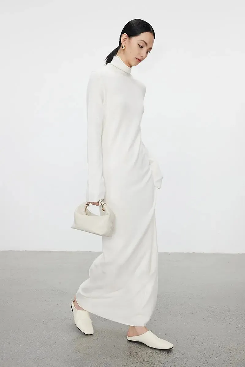100 Wool Long Sleeve Crewneck Maxi Sweater Dress
