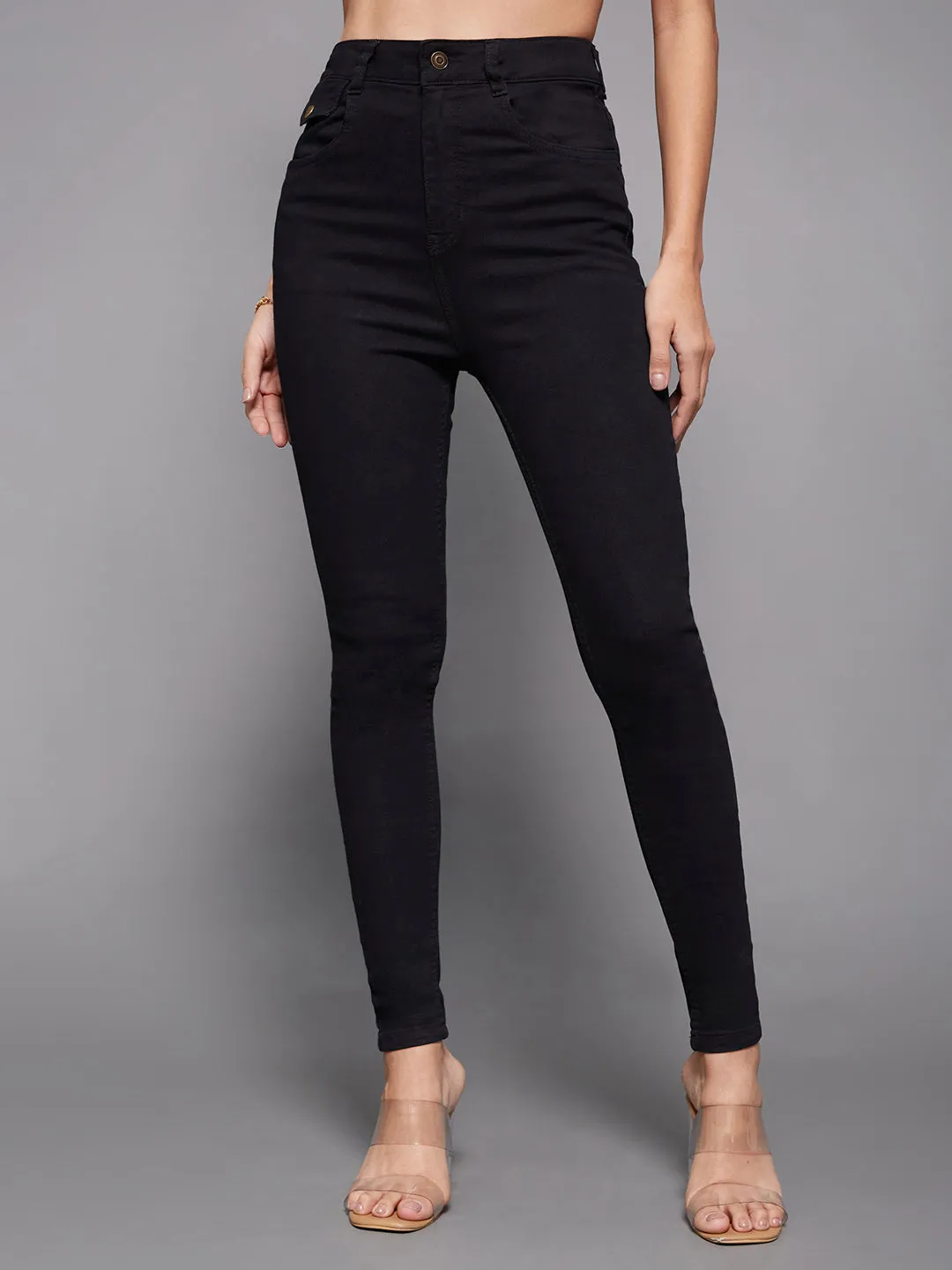 24/7 comfort Women's Black Skinny High Rise Clean Look Regular-Length Stretchable Denim Jeans