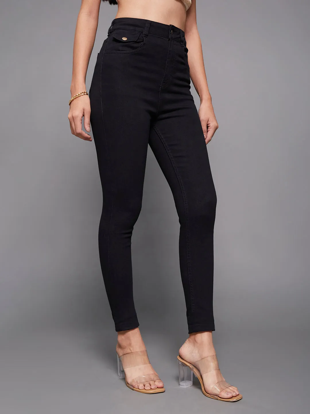 24/7 comfort Women's Black Skinny High Rise Clean Look Regular-Length Stretchable Denim Jeans