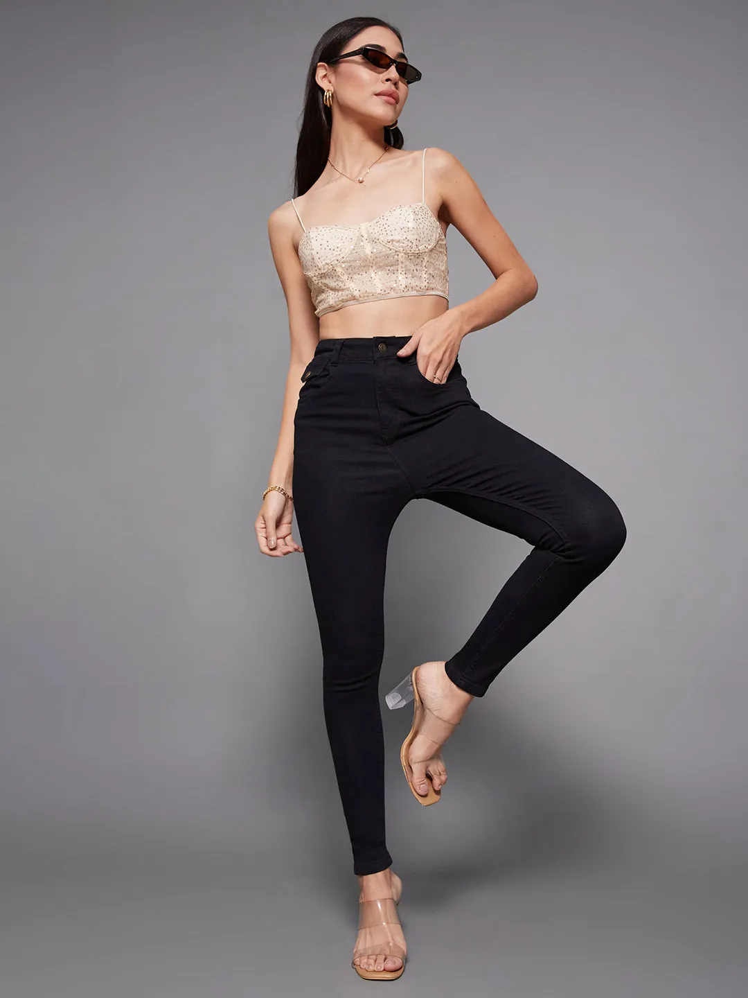 24/7 comfort Women's Black Skinny High Rise Clean Look Regular-Length Stretchable Denim Jeans