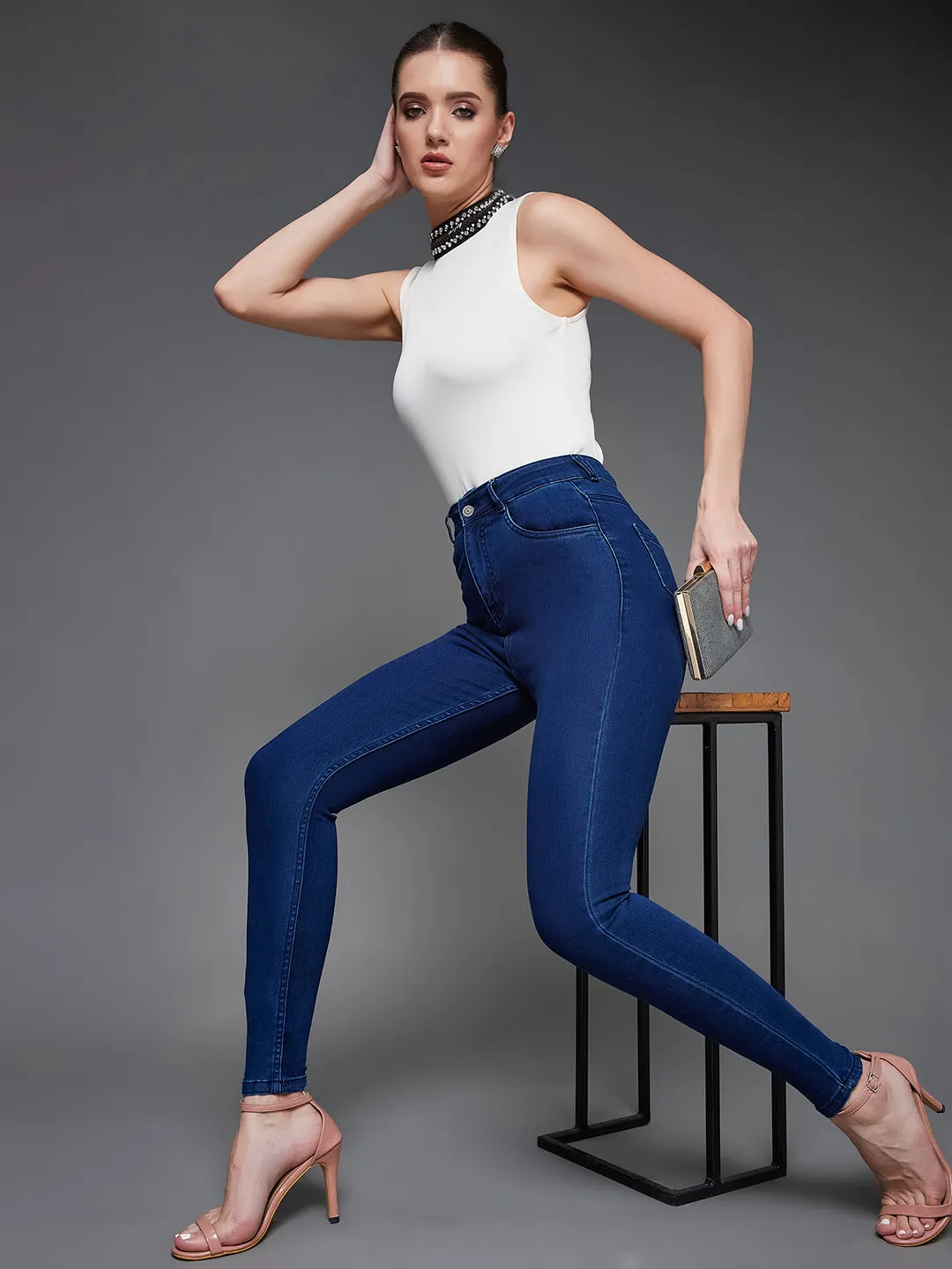 24/7 Comfort Women's Navy Blue Skinny High Rise Stretchable Denim Jeans
