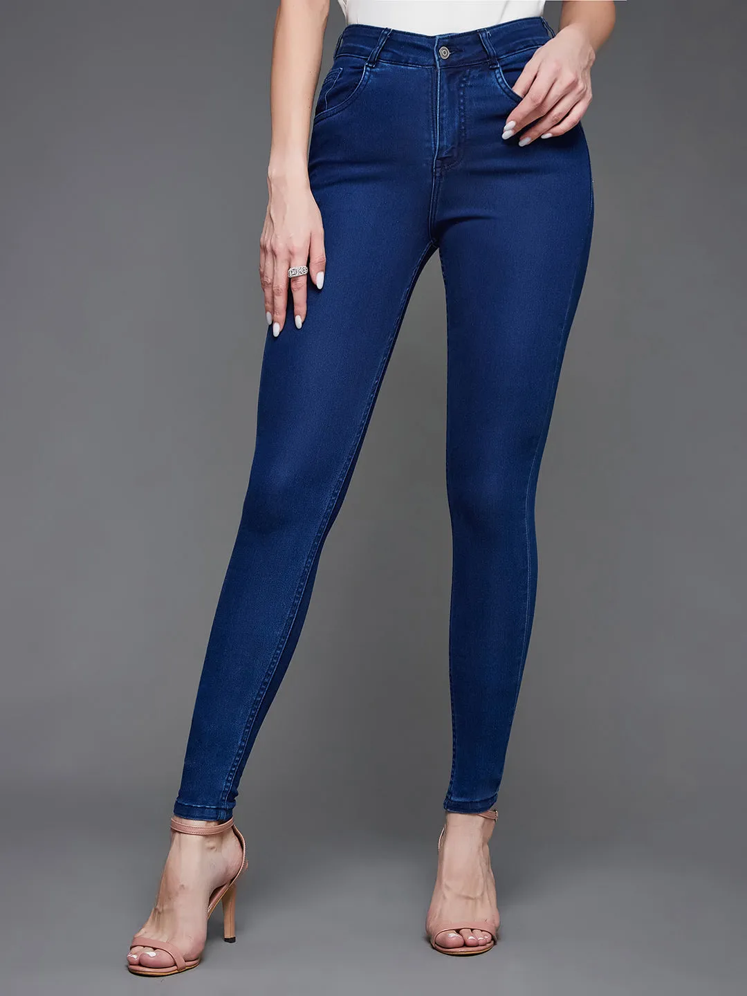 24/7 Comfort Women's Navy Blue Skinny High Rise Stretchable Denim Jeans
