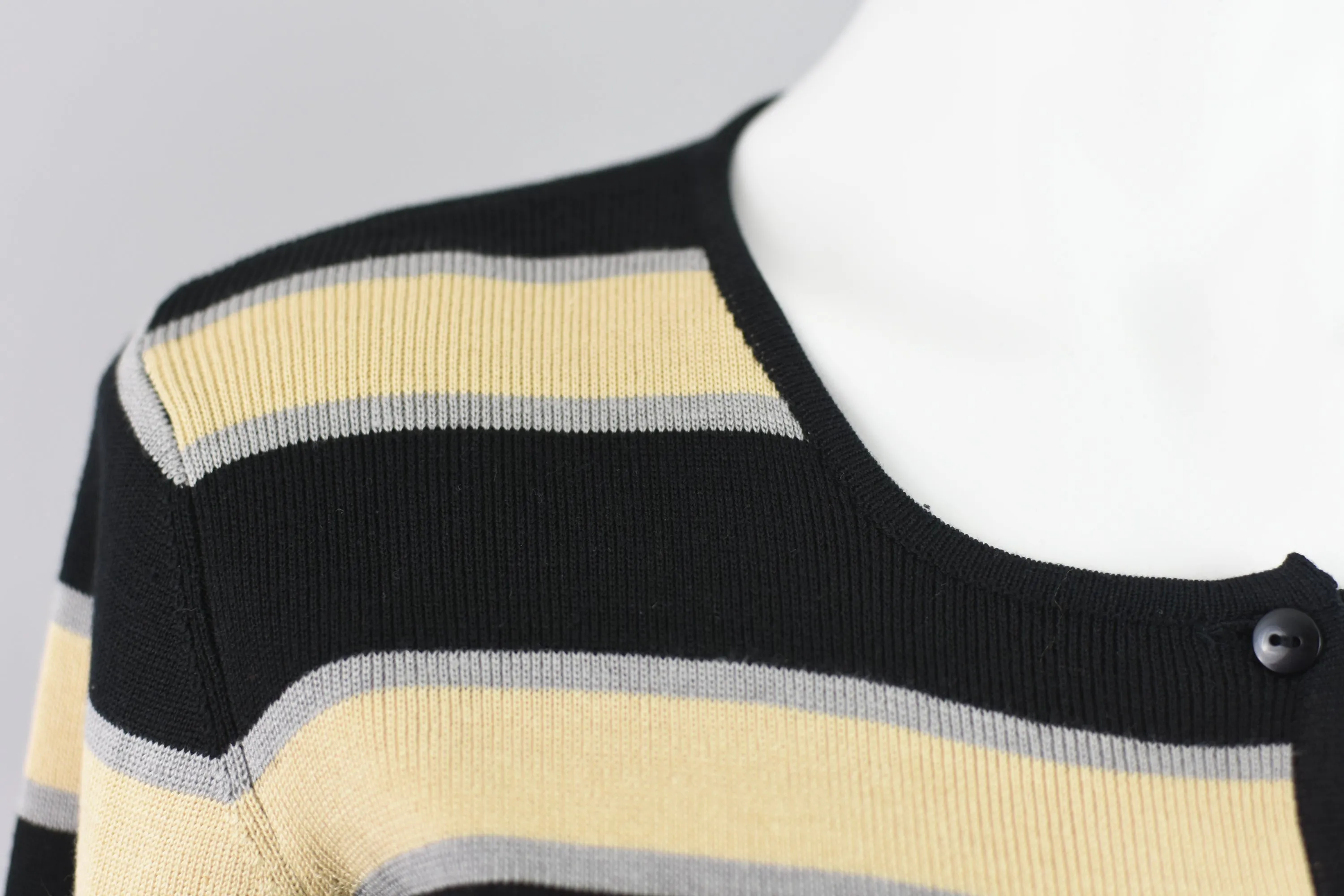 90s Black Striped Long Sleeve Silk Cardigan Size Small