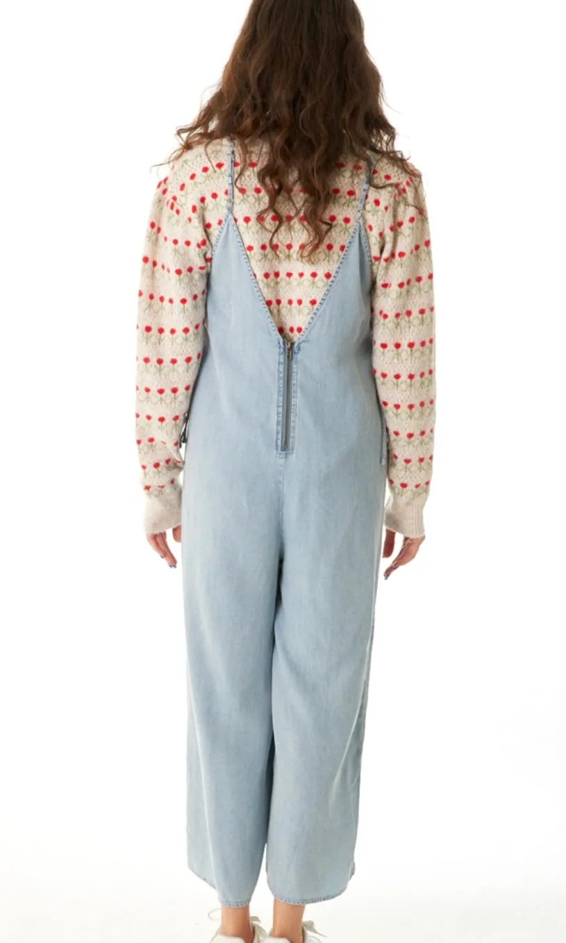 Adear Chambray Blue Side-Tie Romper Jumpsuit
