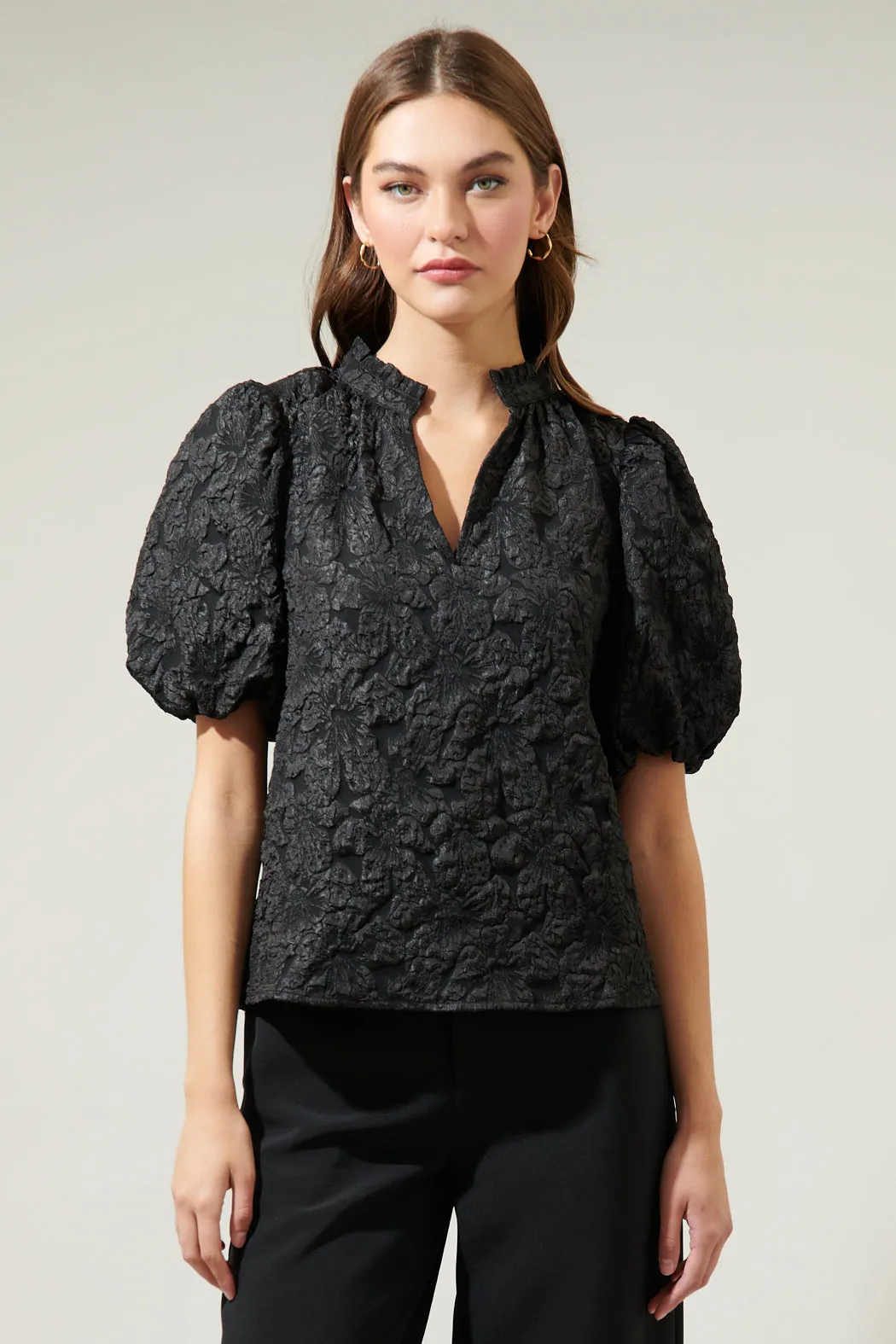 Arielle Jacquard Split Neck Top