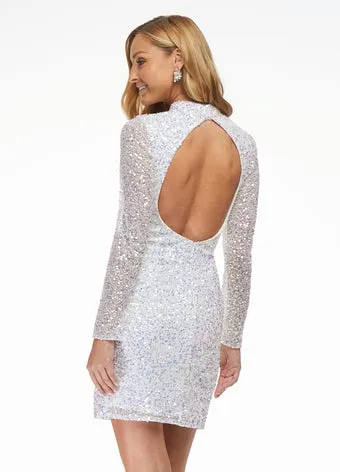 Ashley Lauren 4252 Size 4 Bright Pink Cocktail Dress long sleeve short sequin fitted homecoming dress