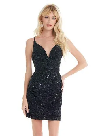 Ashley Lauren 4407 Size 4 sky blue Cocktail Dress sequins v neckline homecoming dress