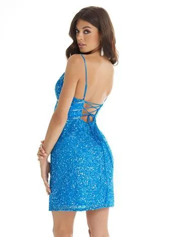 Ashley Lauren 4407 Size 4 sky blue Cocktail Dress sequins v neckline homecoming dress