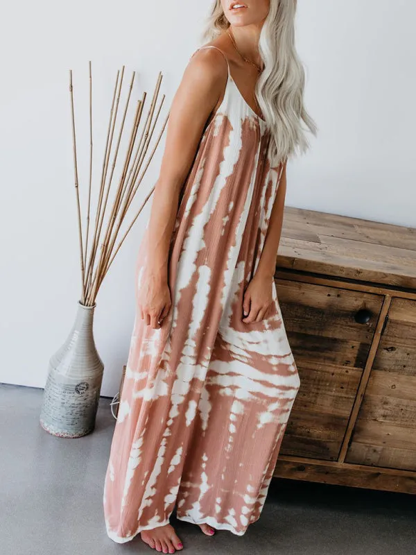 Boho Tie Dye Loose Casual Wide Leg Jumpsuit, On Sale