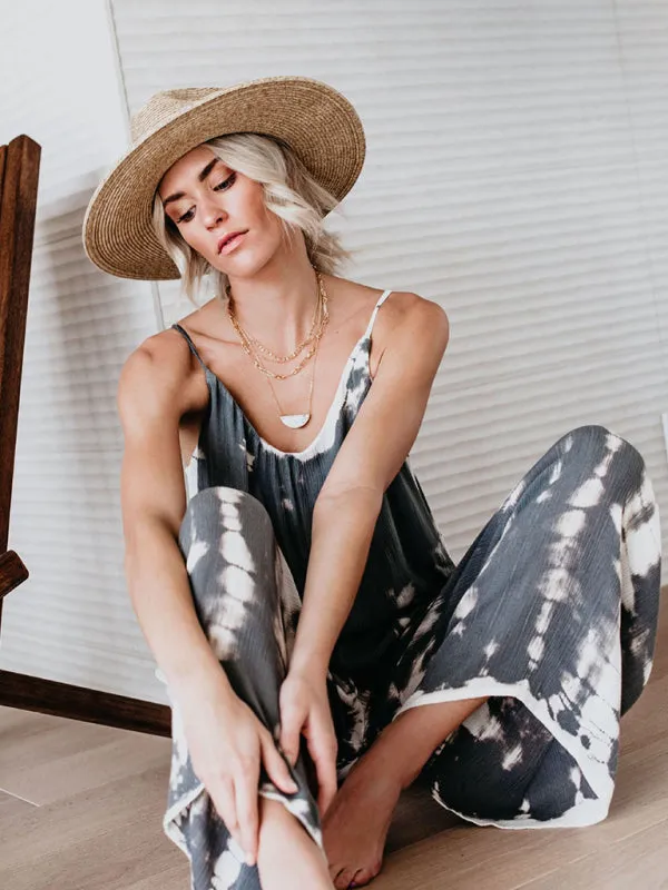 Boho Tie Dye Loose Casual Wide Leg Jumpsuit, On Sale