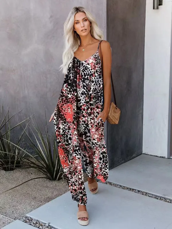 Boho Tie Dye Loose Casual Wide Leg Jumpsuit, On Sale