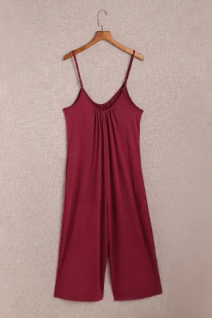 Burgundy Pocket Wide Leg Jumpsuit