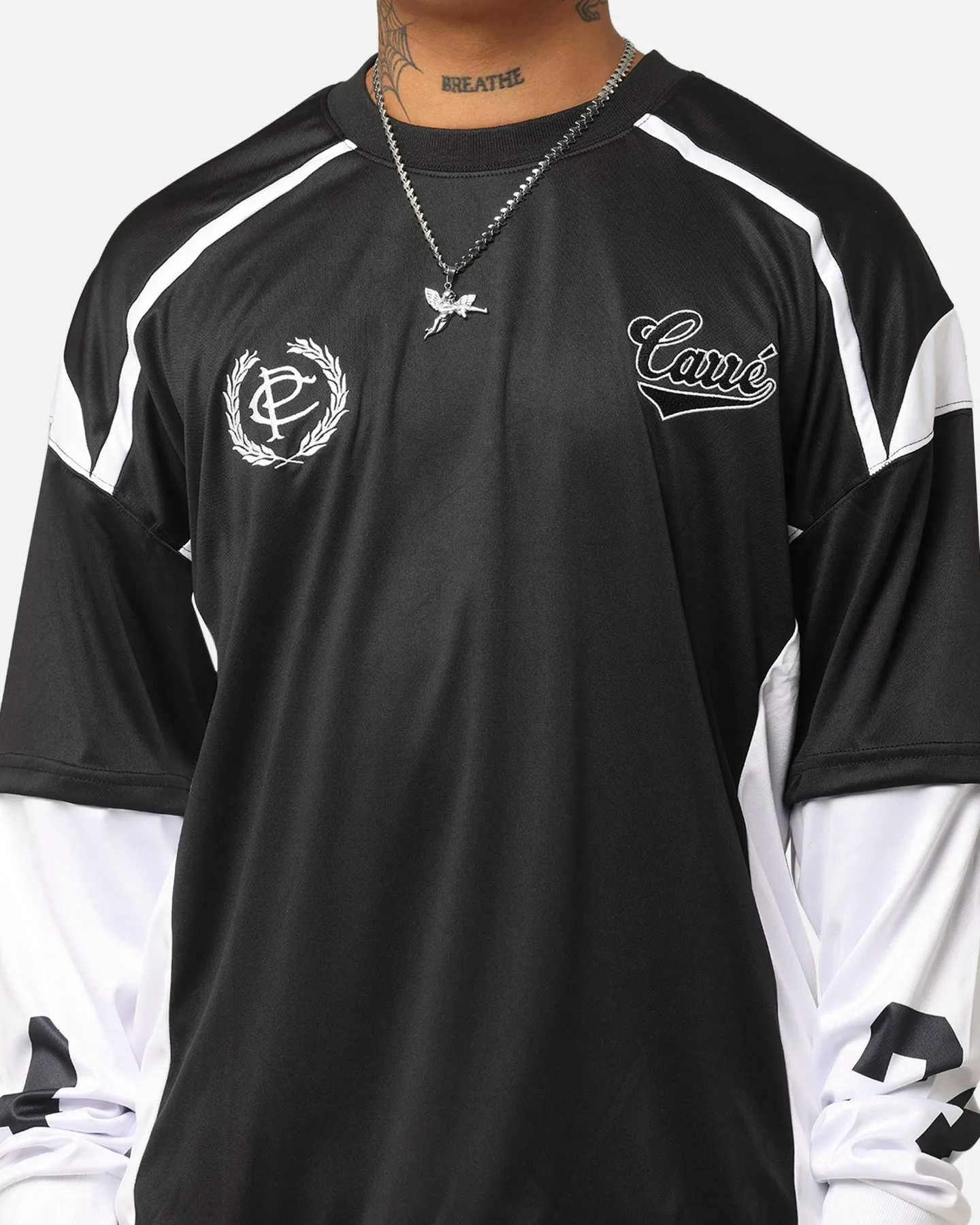 Carre Football Layered Long Sleeve T-Shirt Black/White
