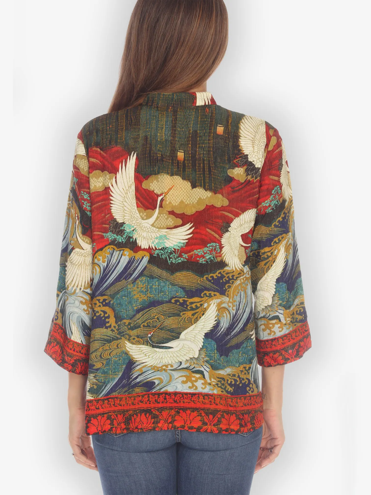Crane Flying Fantasy Silk Blouse