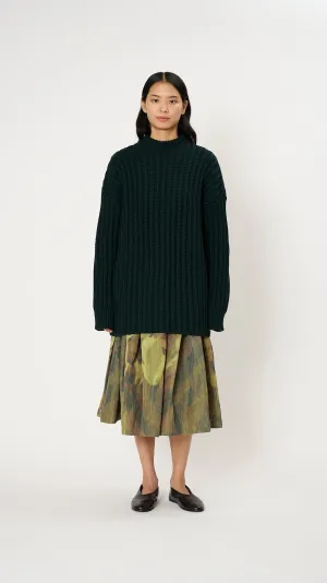 Crewneck Open Rib Sweater in Green