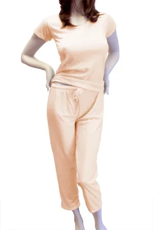 Cute & Comfy Pastel V-Neck Womens Pajama Set - Peach Orange Cream