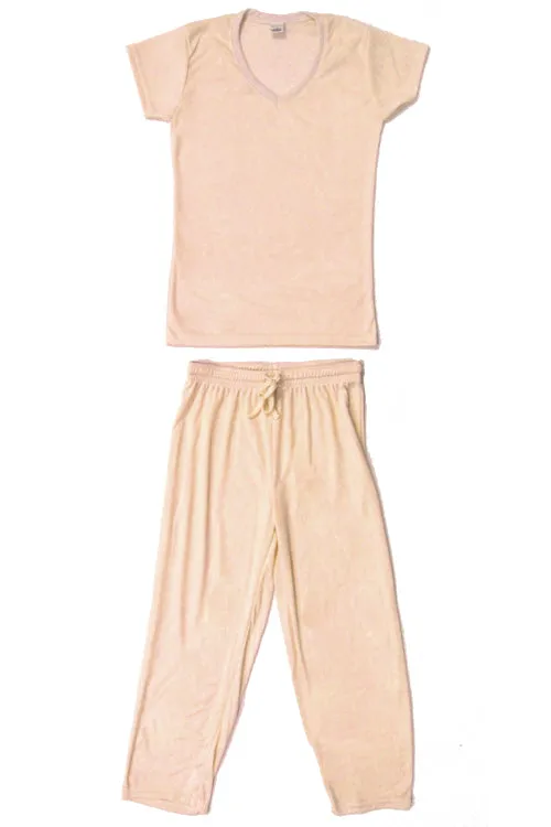 Cute & Comfy Pastel V-Neck Womens Pajama Set - Peach Orange Cream