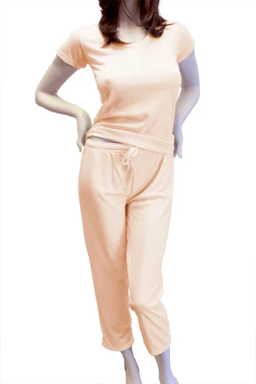 Cute & Comfy Pastel V-Neck Womens Pajama Set - Peach Orange Cream