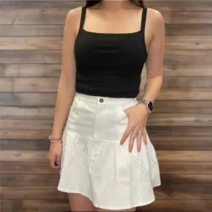 DENIM TIERED AND PLEATED ZIPPER POCKETS