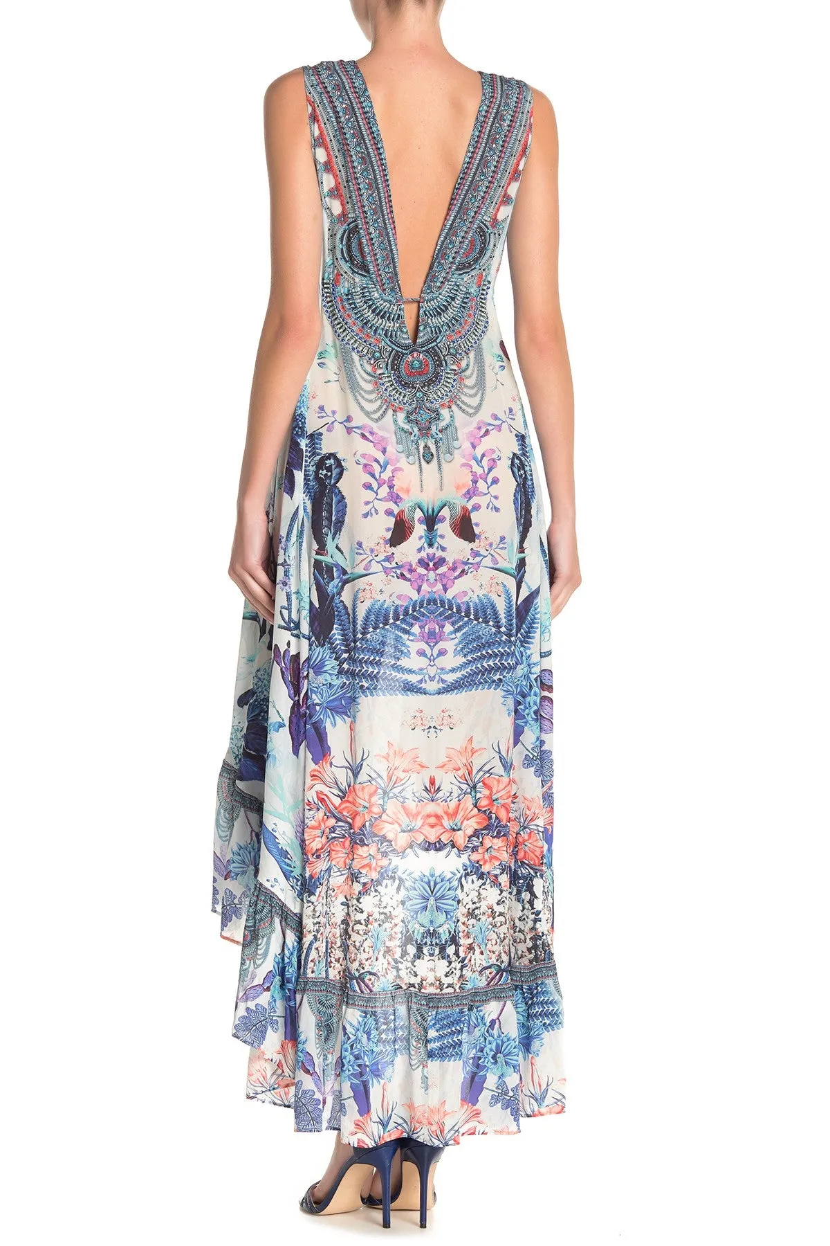 Designer printes high low dress