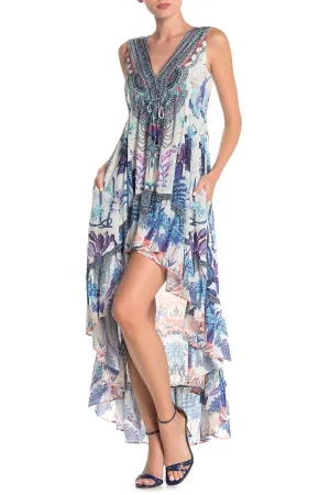 Designer printes high low dress