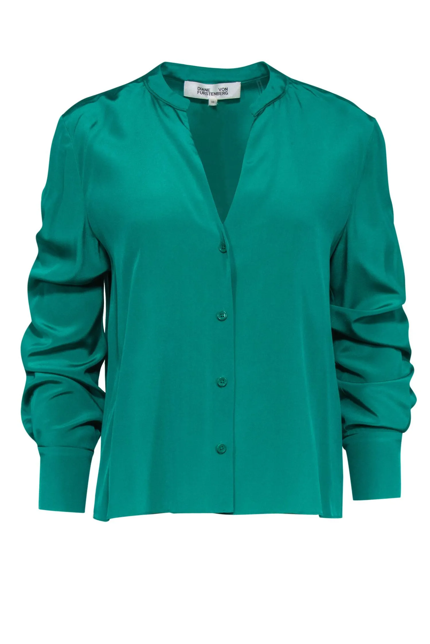 Diane von Furstenberg - Emerald Long Sleeve Button Down Blouse Sz 10