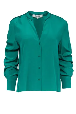Diane von Furstenberg - Emerald Long Sleeve Button Down Blouse Sz 10