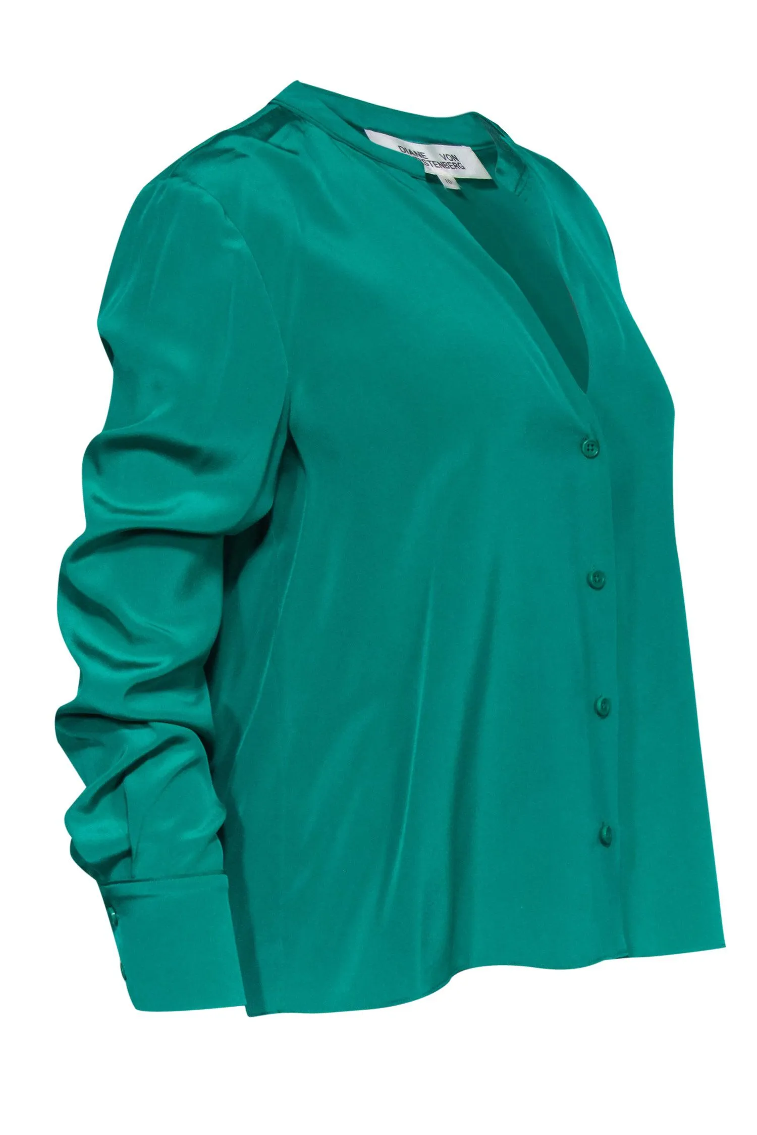 Diane von Furstenberg - Emerald Long Sleeve Button Down Blouse Sz 10