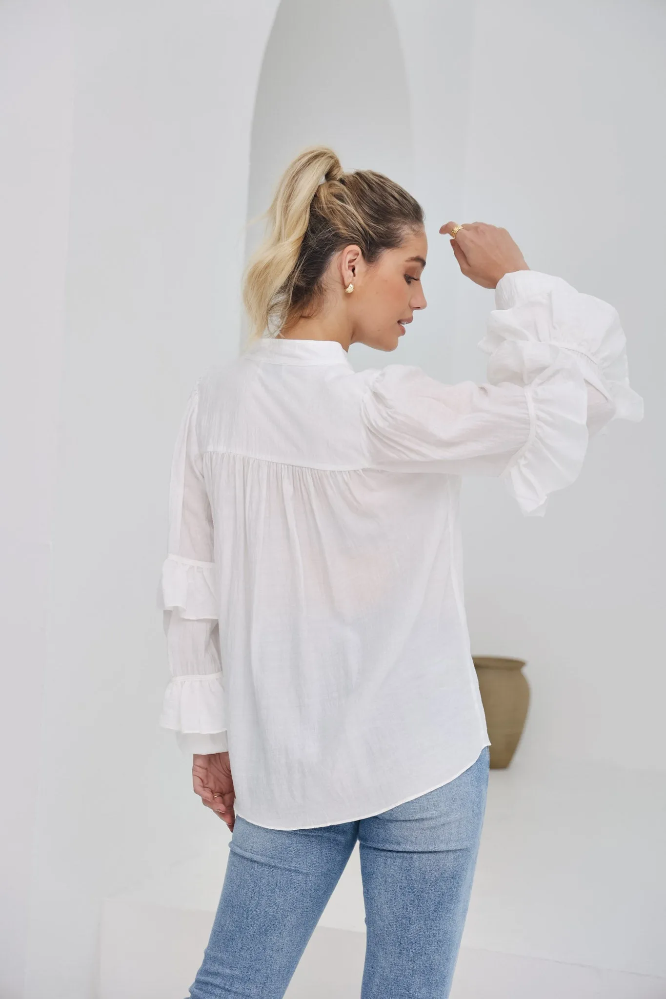 Elissa White Ruffle Sleeve Blouse