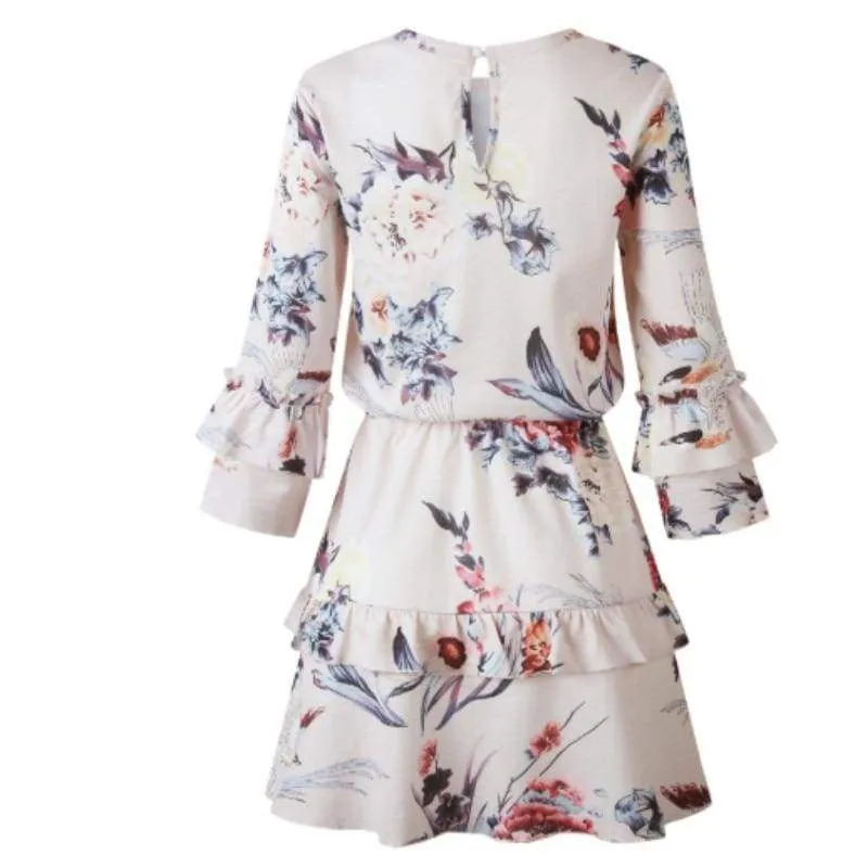 FashionSierra - Women Autumn Spring Elegant Vintage Floral Ruffles Mini Dress Chsinese Printed Casual Dress