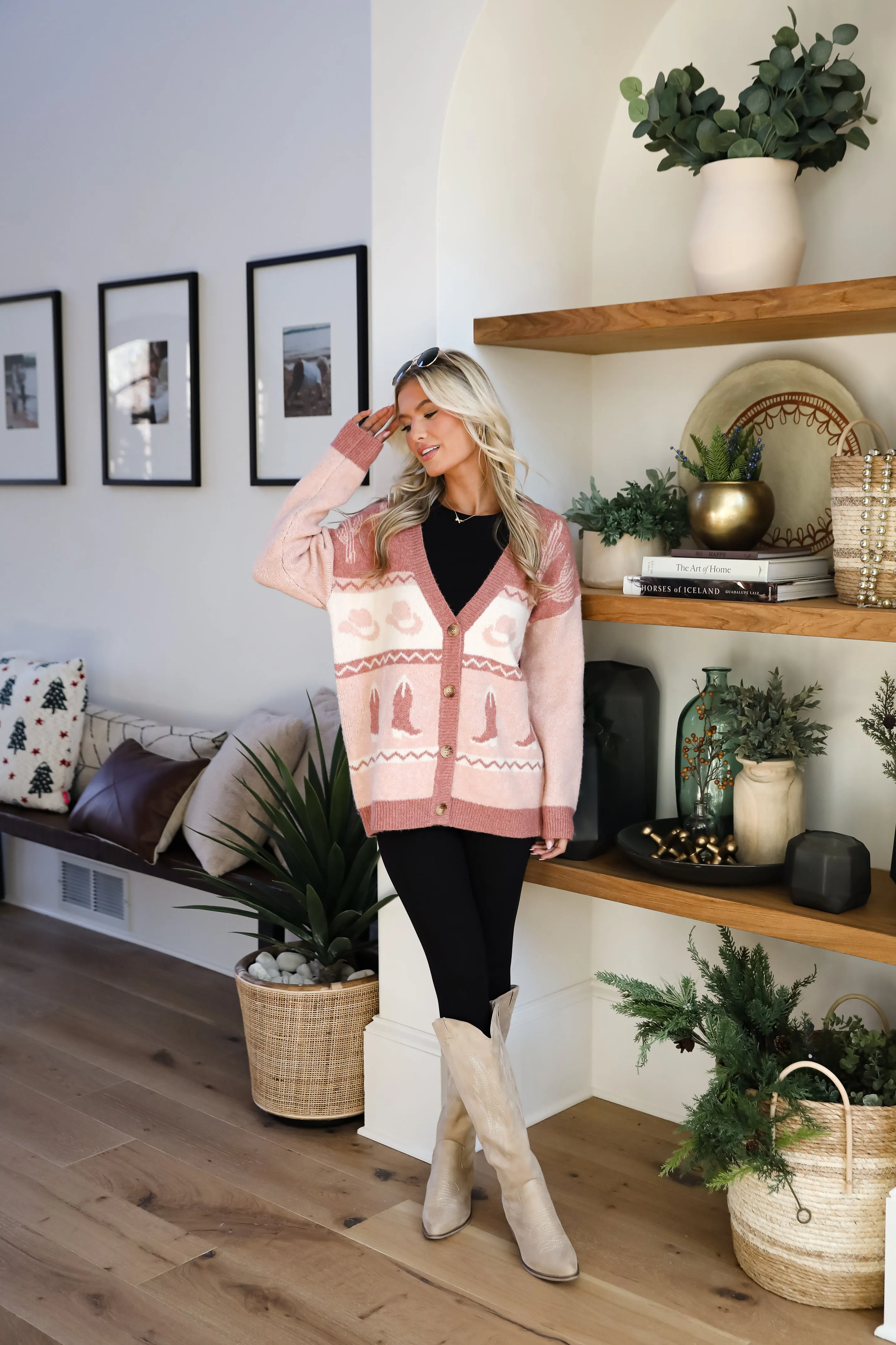 FINAL SALE - Western Vibes Blush Sweater Cardigan