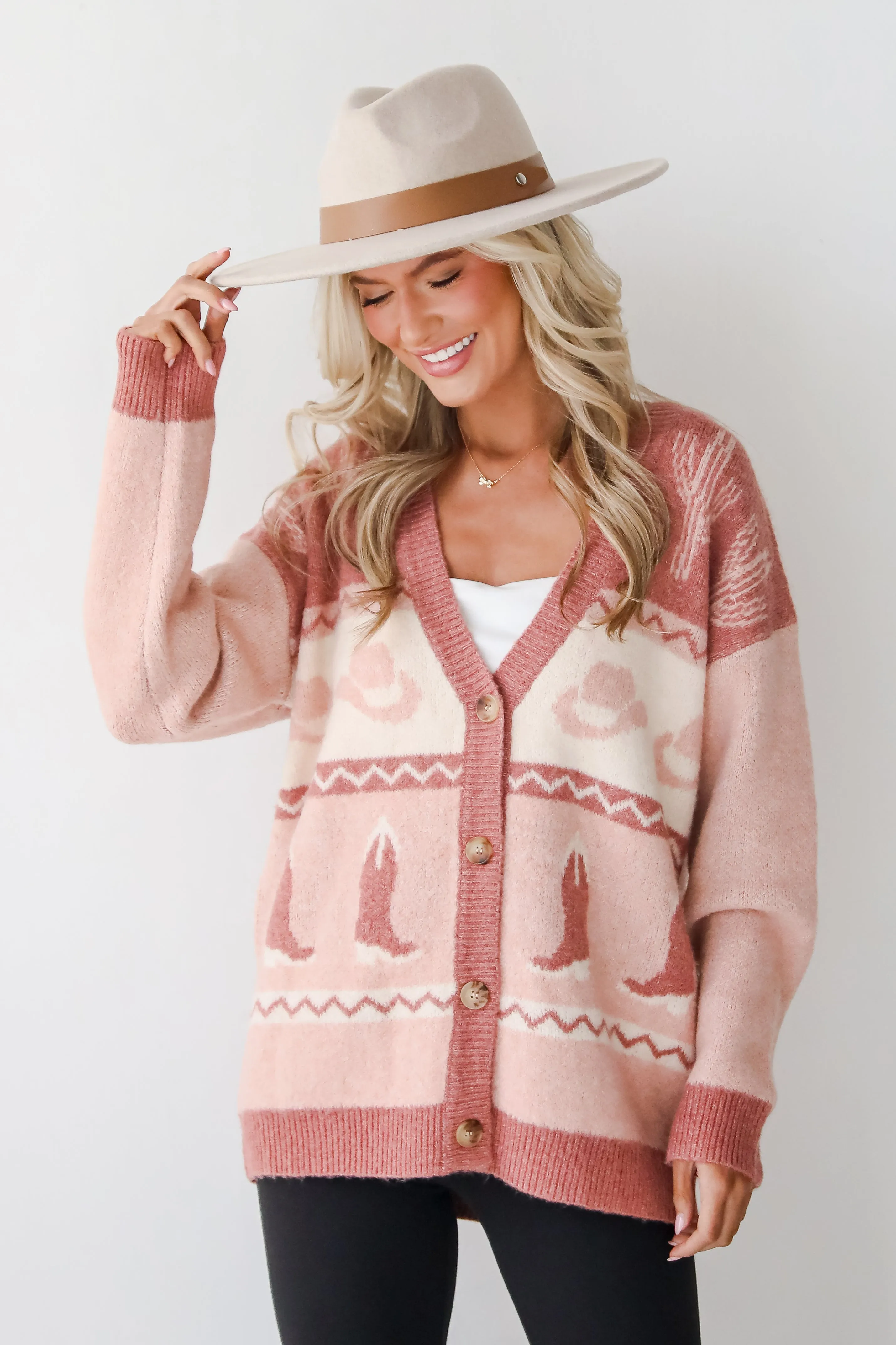 FINAL SALE - Western Vibes Blush Sweater Cardigan