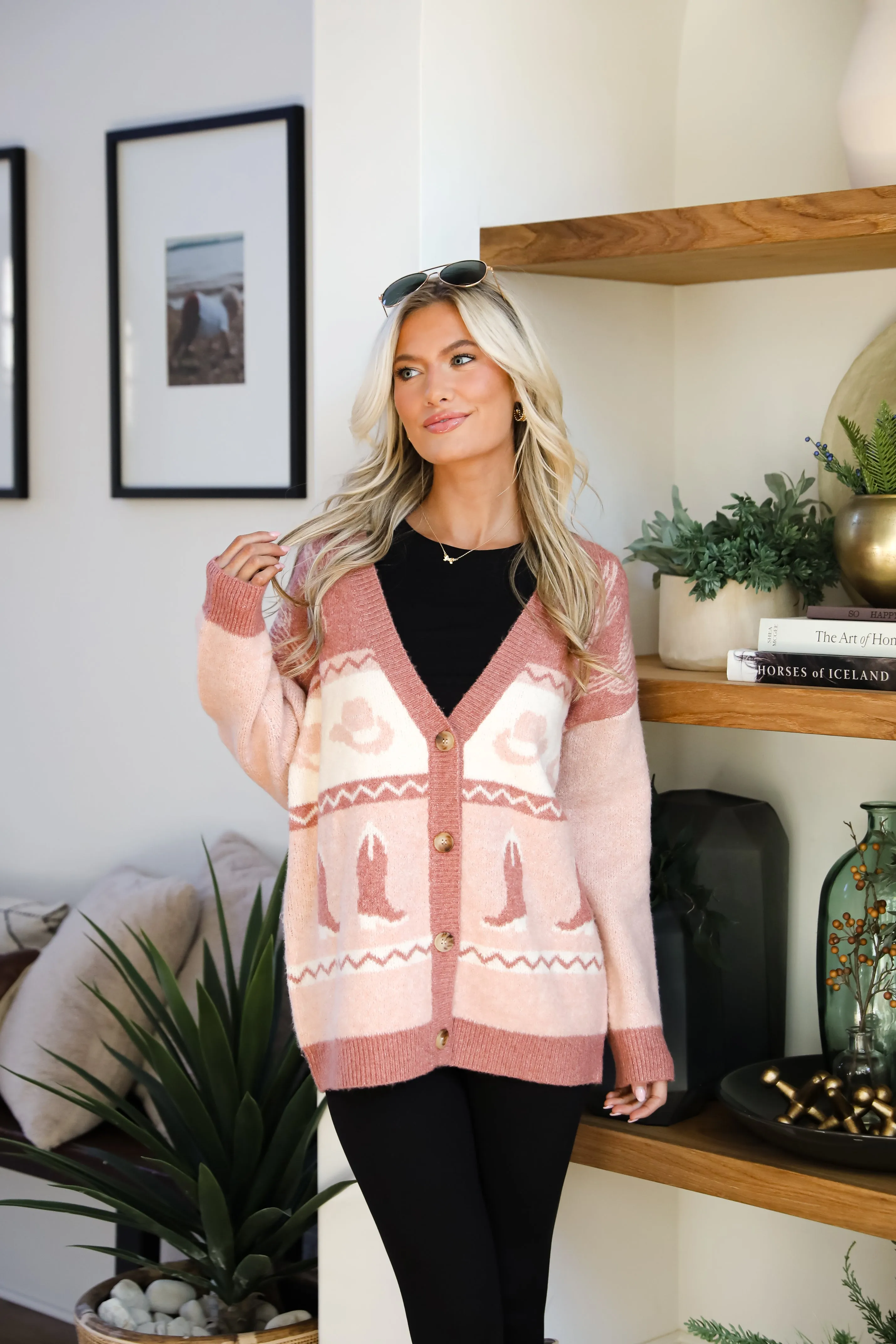 FINAL SALE - Western Vibes Blush Sweater Cardigan
