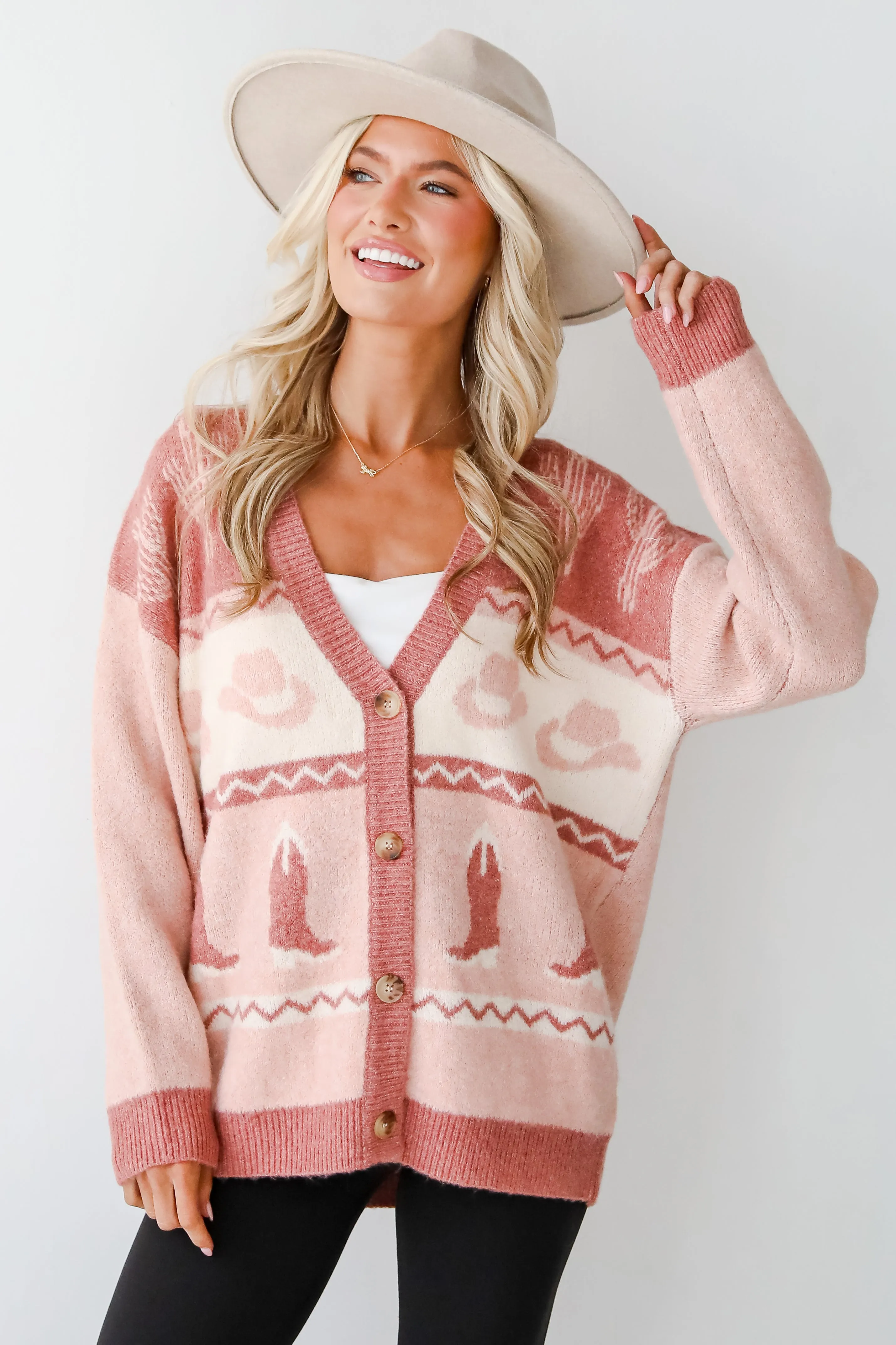 FINAL SALE - Western Vibes Blush Sweater Cardigan