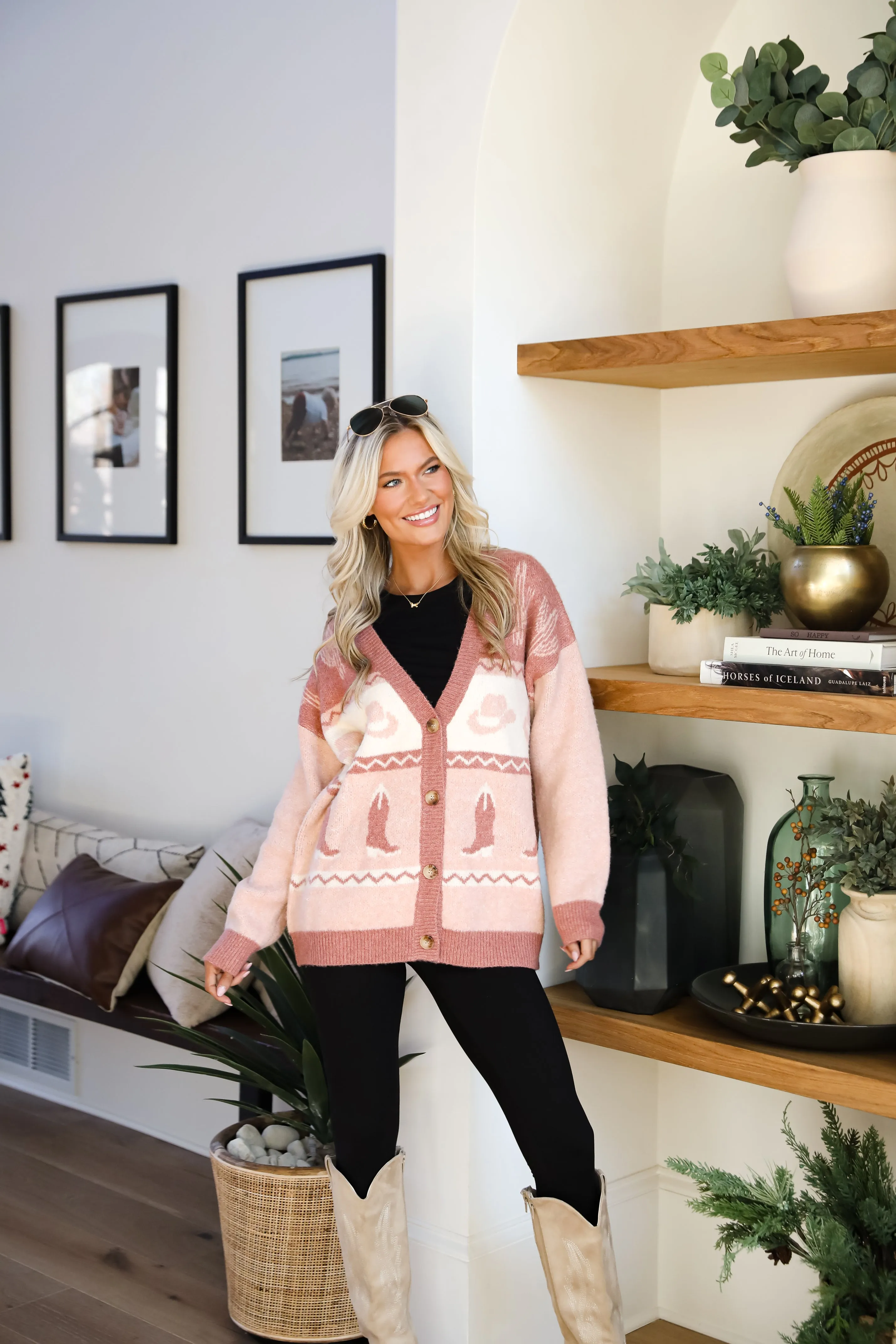 FINAL SALE - Western Vibes Blush Sweater Cardigan