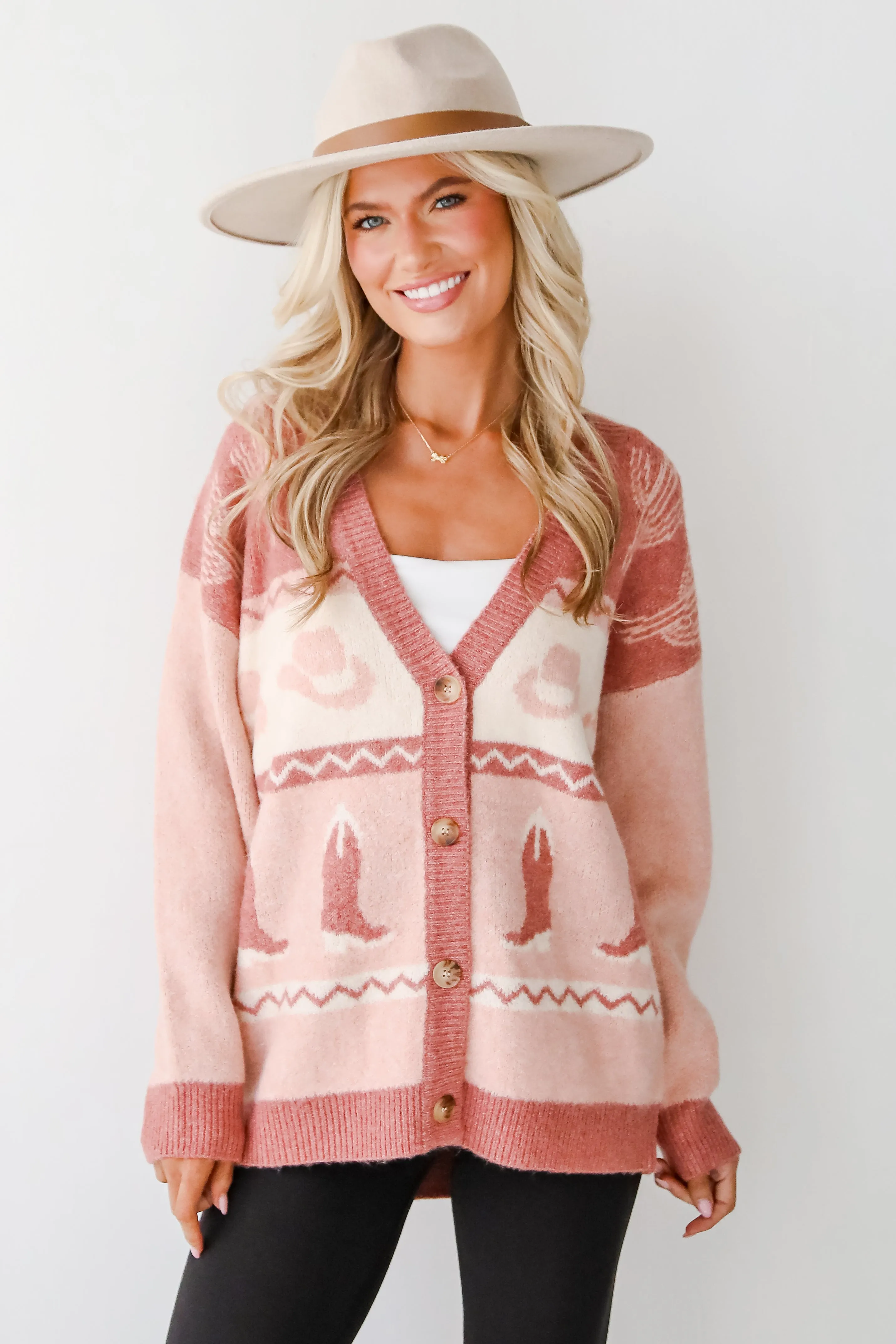 FINAL SALE - Western Vibes Blush Sweater Cardigan