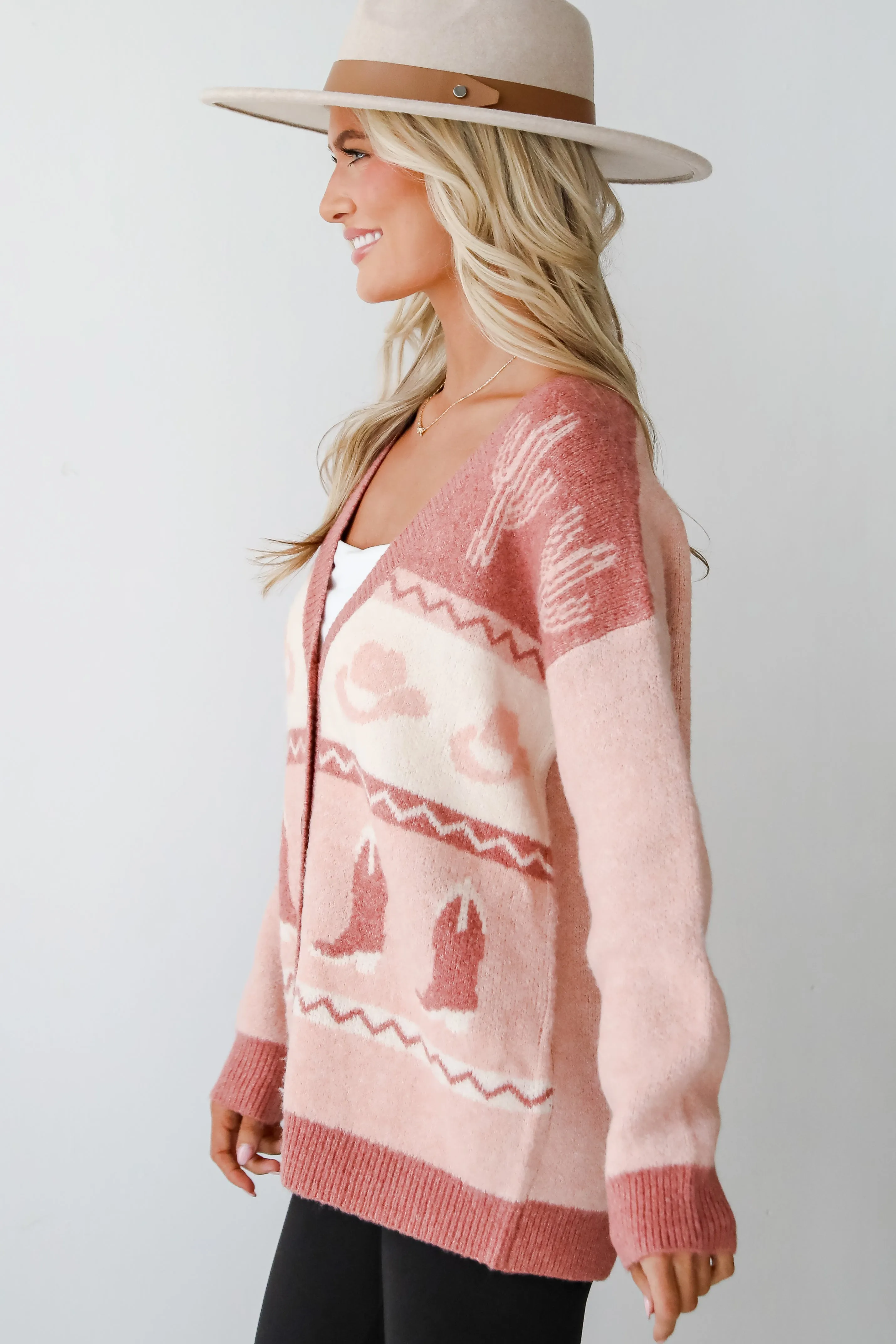 FINAL SALE - Western Vibes Blush Sweater Cardigan