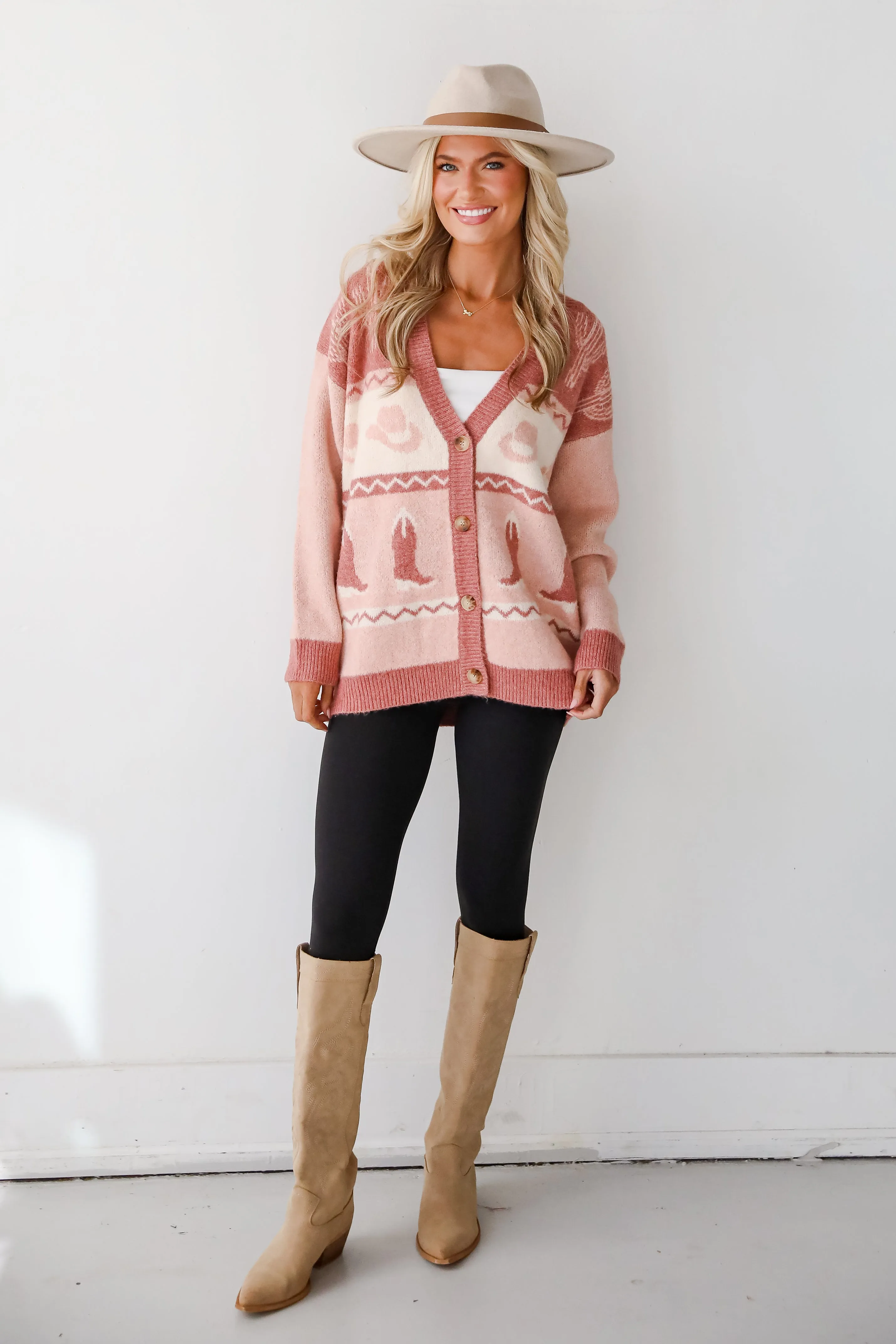 FINAL SALE - Western Vibes Blush Sweater Cardigan