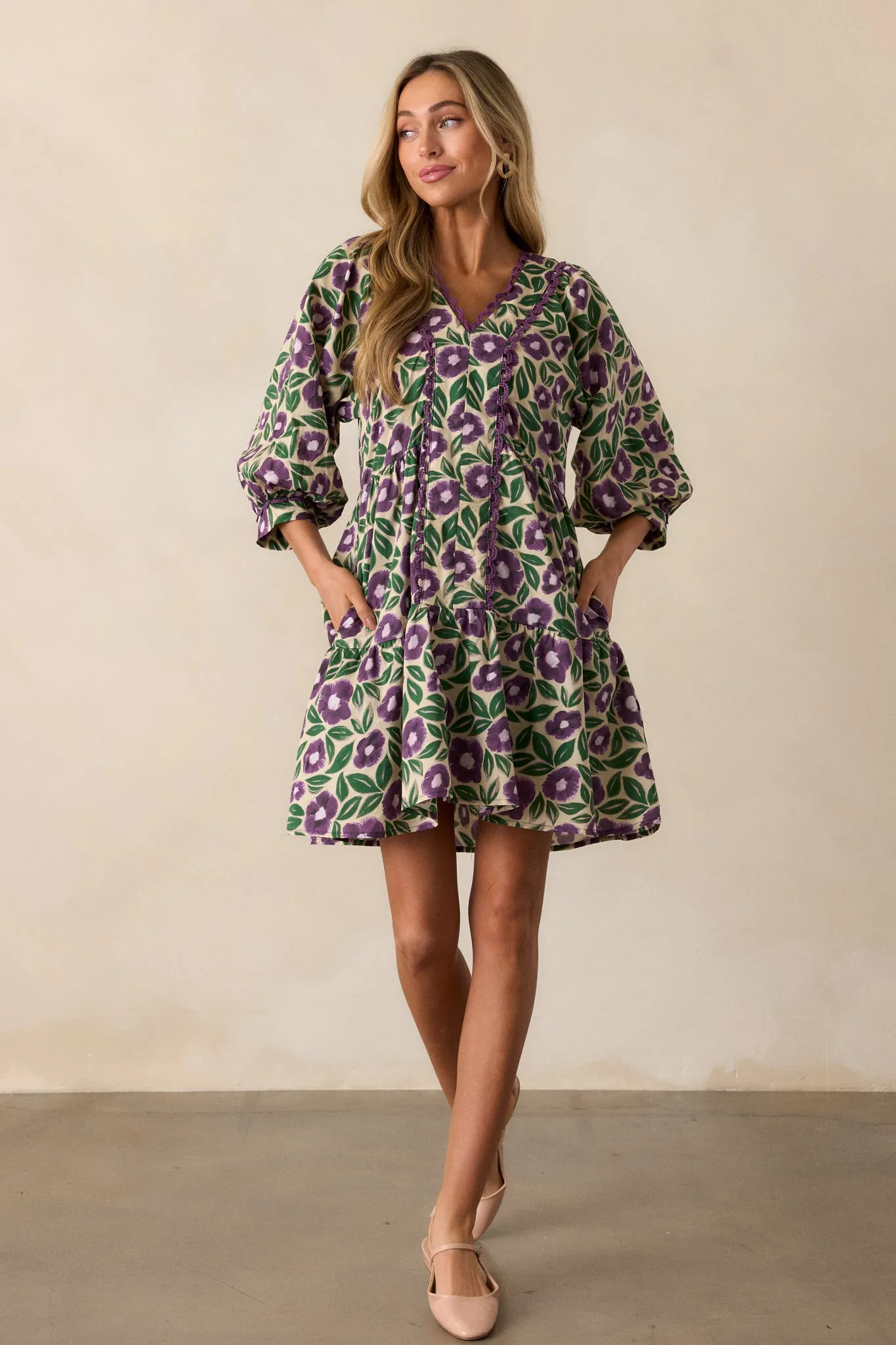 Finding Myself 100% Cotton Purple Floral Mini Dress