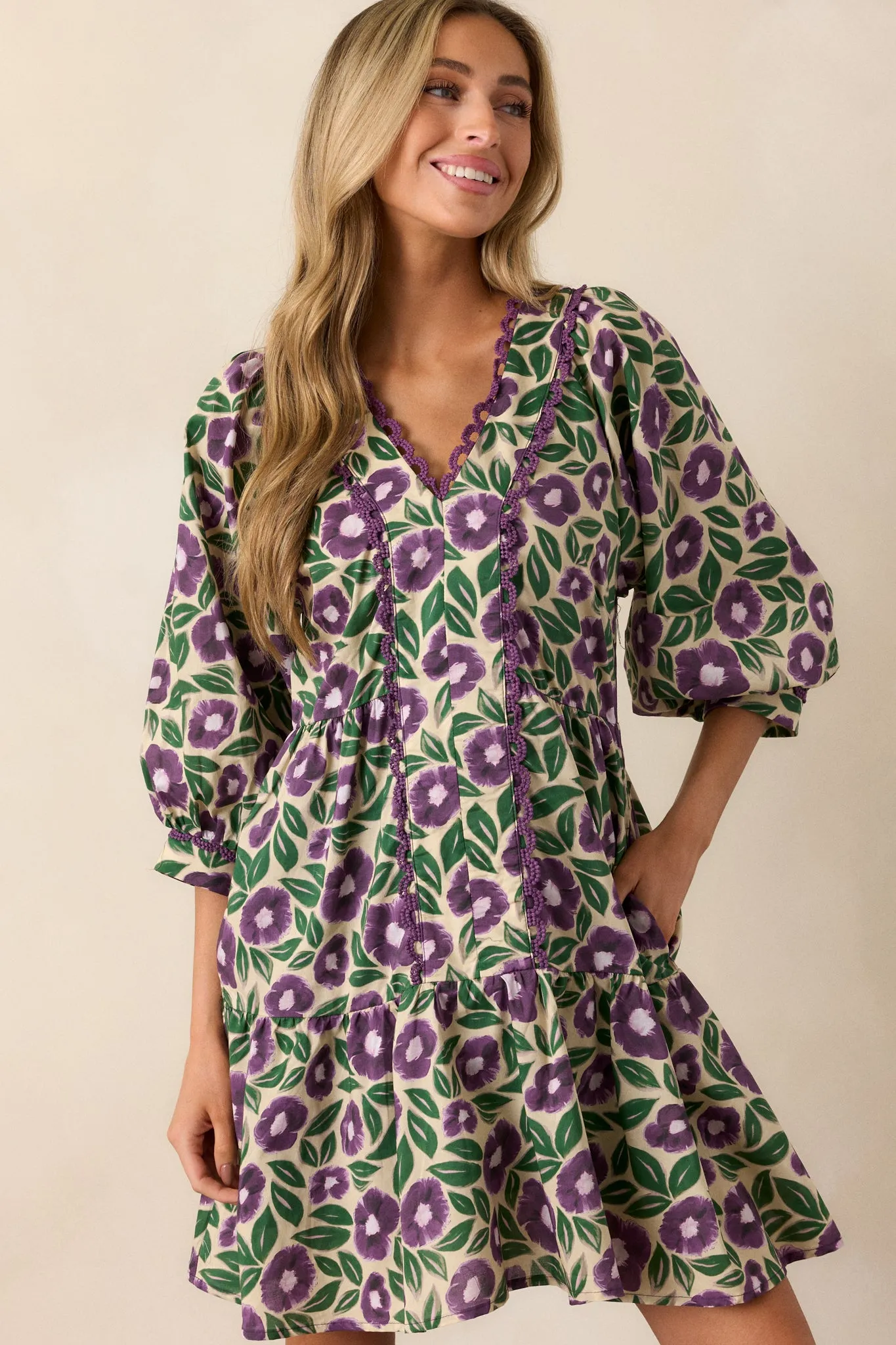 Finding Myself 100% Cotton Purple Floral Mini Dress