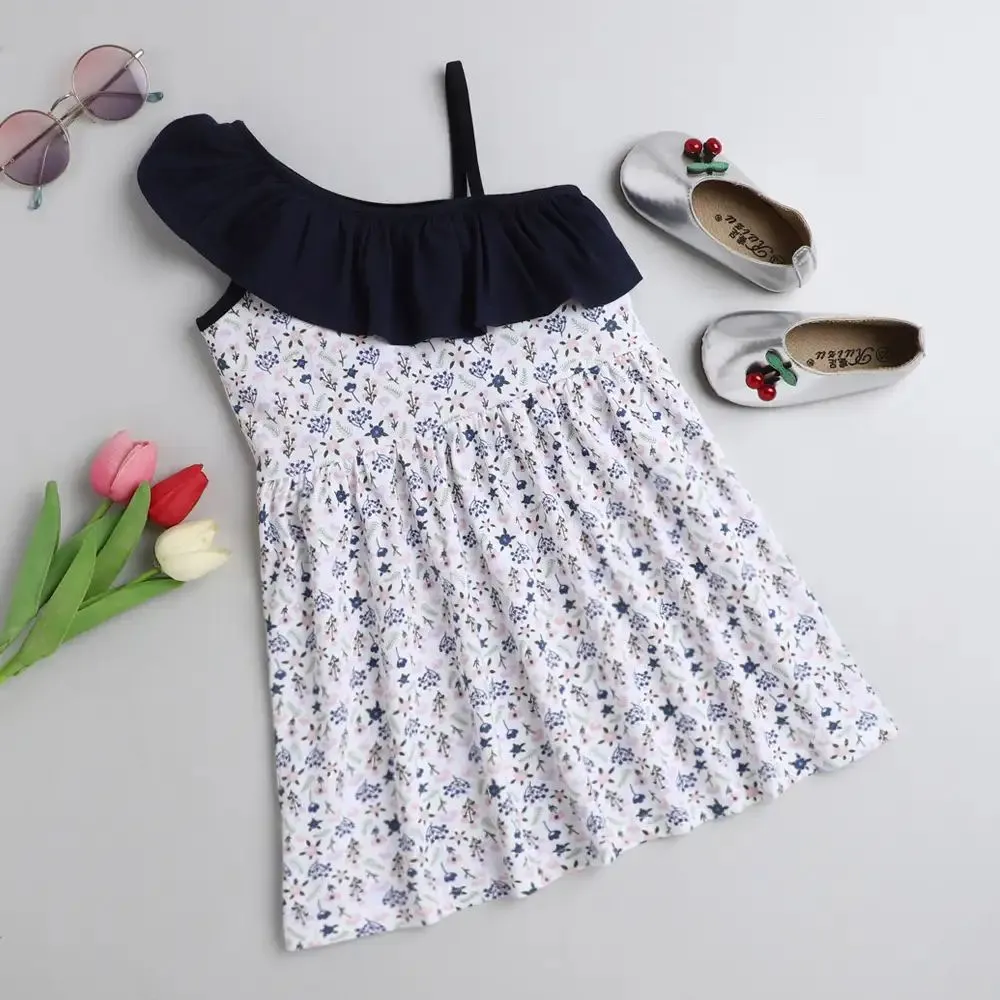 Floral Printed Front Frill Strap Dress