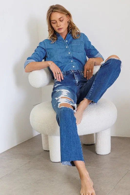 Flying Monkey Distressed High Rise Relaxed Straight Jeans