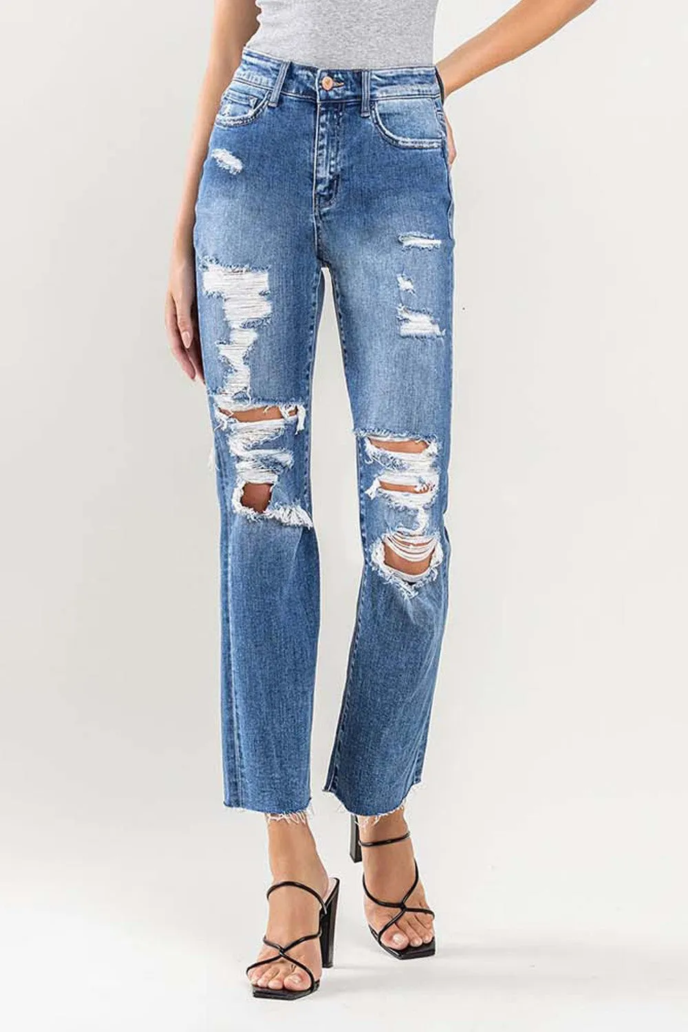 Flying Monkey Distressed High Rise Relaxed Straight Jeans